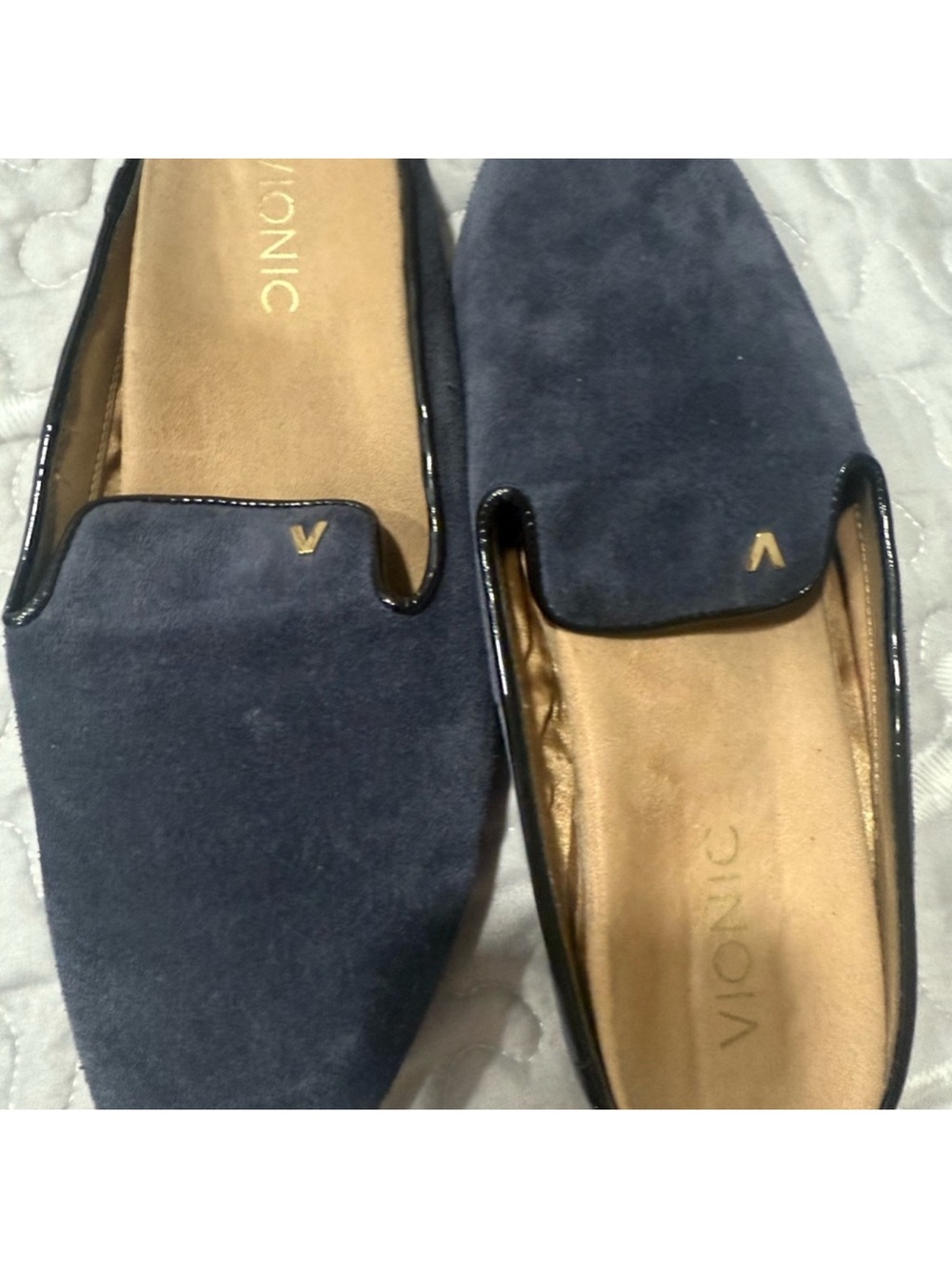 Vionic Navy Suede Slip-On Loafers with Gold Accents